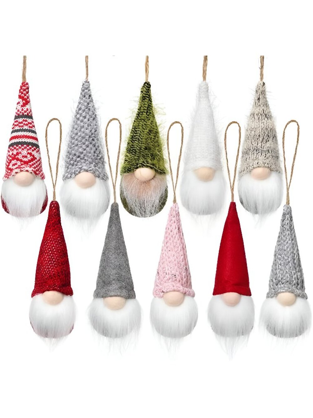 Christmas Tree Hanging Gnomes Ornaments Set of 10 Swedish Handmade Plush